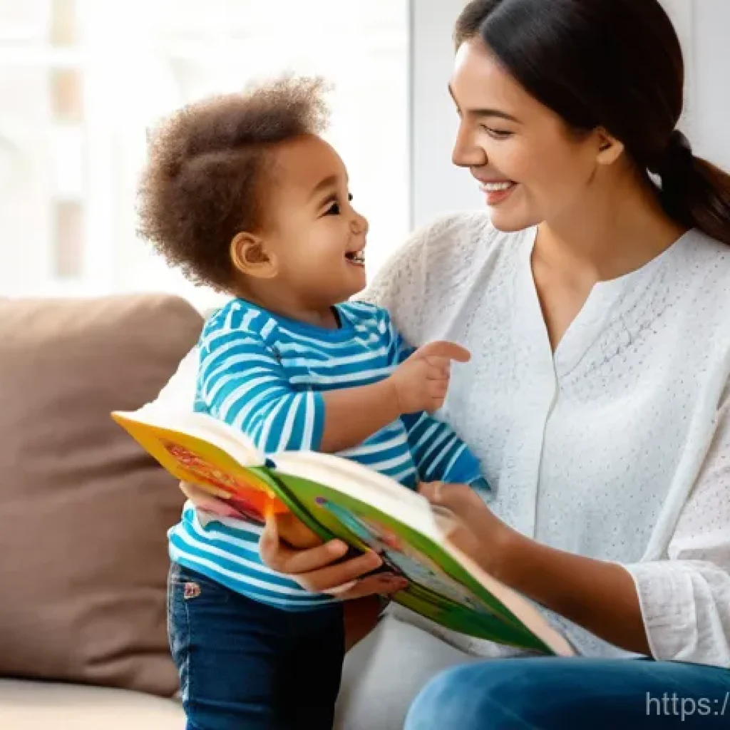 말소리 치료 - A heartwarming scene of a caring mother and her young toddler in a brightly lit, cozy living room. T...