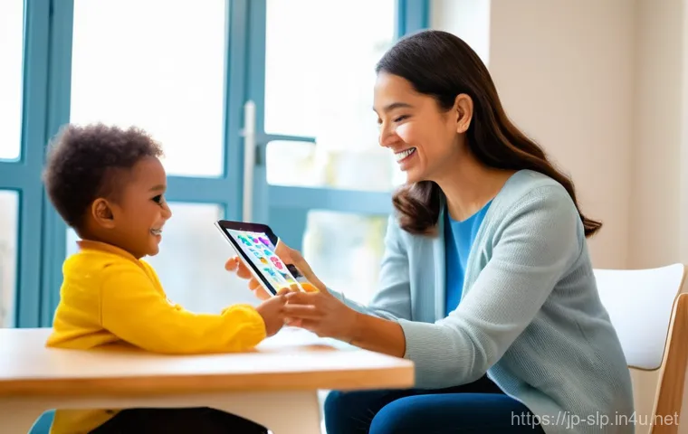언어치료학 대학원 - **Prompt 1: A warm and inviting scene of a female Speech-Language Therapist (ST) conducting a sessio...