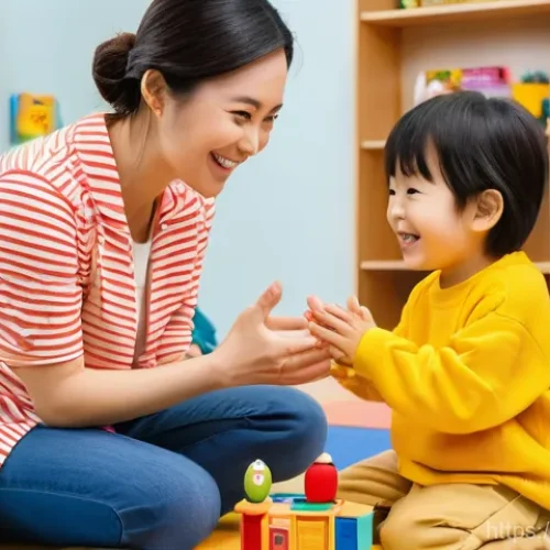 언어치료사의 역할 - **A joyful moment of achievement in child language development:** A kind and encouraging Japanese sp...
